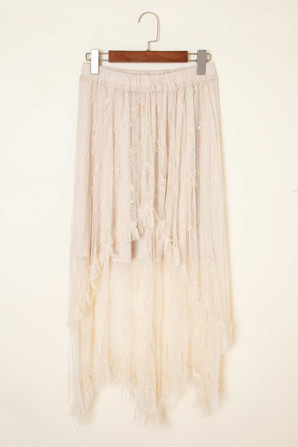 Apricot Lace Cascading Tiered High Waist Maxi Skirt - Image 6