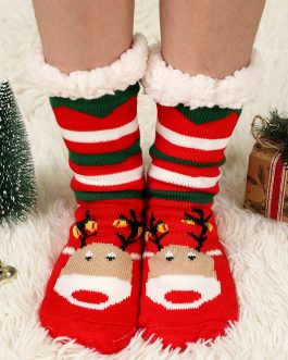 Fiery Red Christmas Cartoon Pattern Woolen Knit Socks