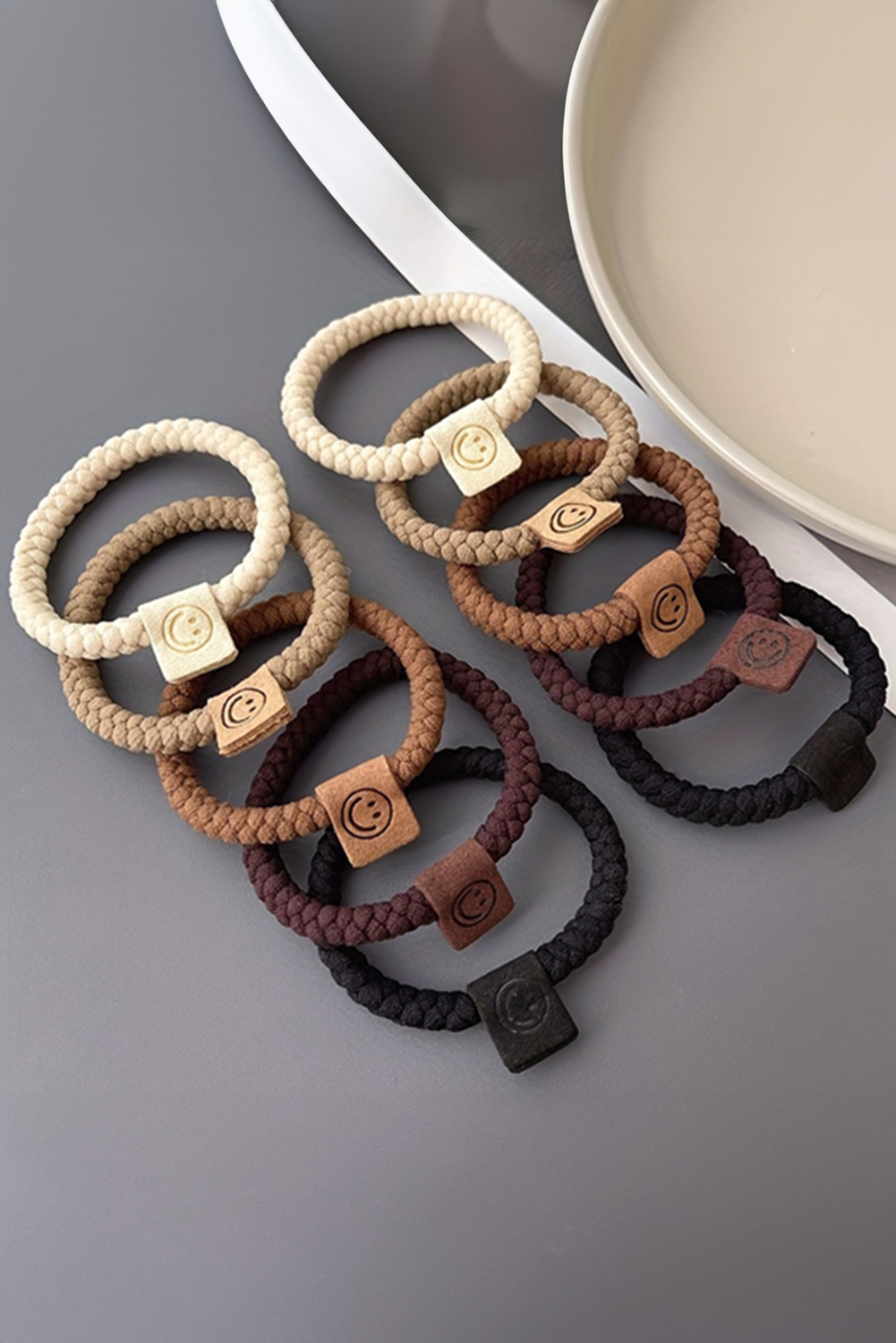 Chestnut 5pcs Smile Face Decor Braided Hair Ties - Image 3