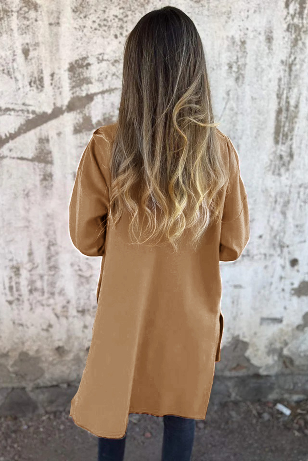 Light French Beige Solid Color Casual Zip up Hooded Coat - Image 2