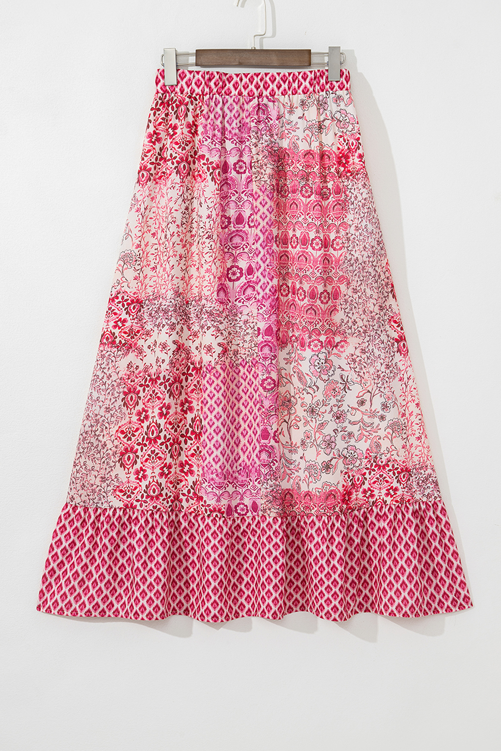 Red Boho Pattern Print Tassel Drawstring Elastic Waistband Maxi Skirt - Image 4