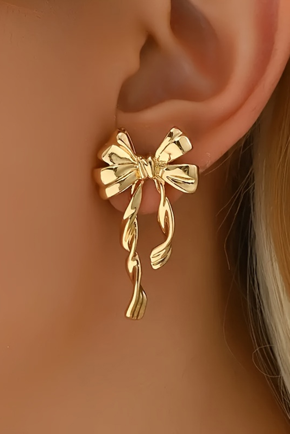 Gold Bow Knot Plated Alloy Stud Earrings - Image 2
