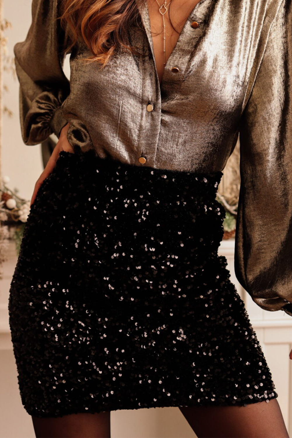 Black Sequin Bodycon Mini Skirt - Image 4