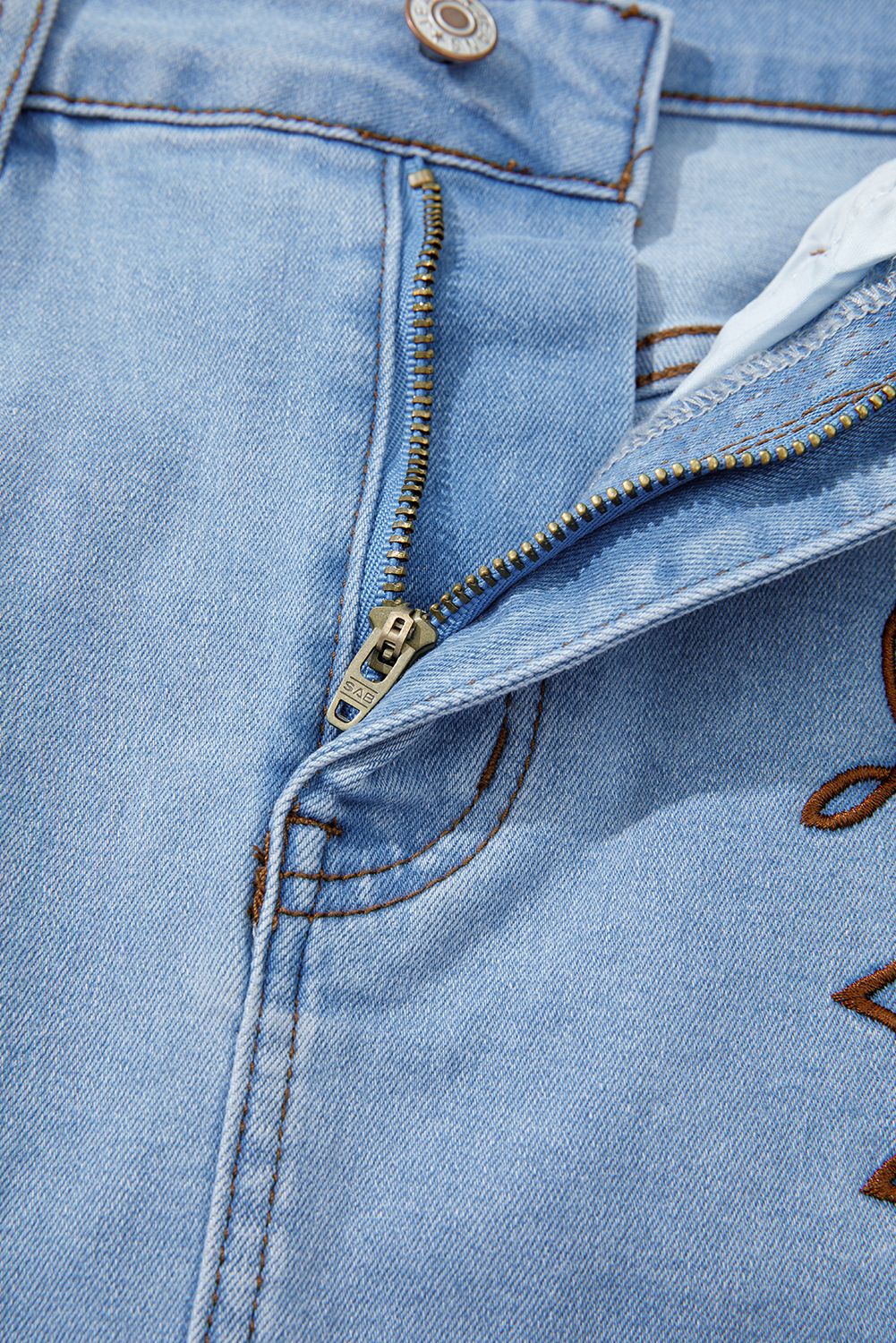 Beau Blue Western Embroidered Denim Mini Skirt - Image 7