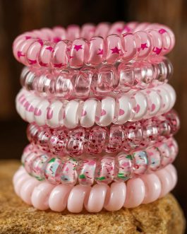 Pink Cute Gradient Starry Dotty Phone Cord Scrunchie Set