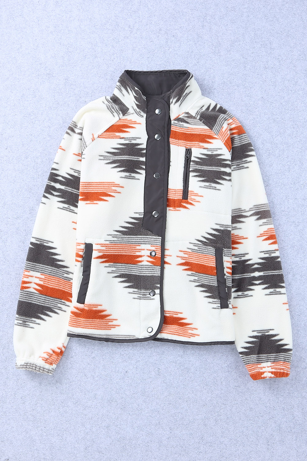 Gray Western Aztec Snap Buttoned Fleece Jacket - Image 7