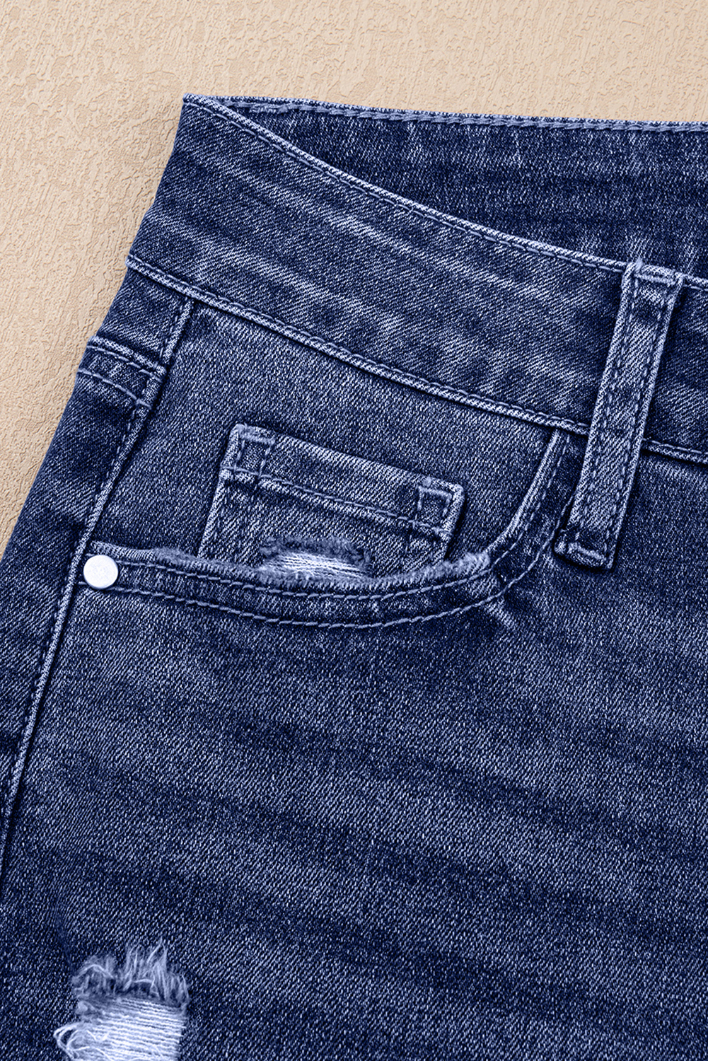 Real Teal Folded Cuffs Distressed Straight High Waist Jeans - Image 7