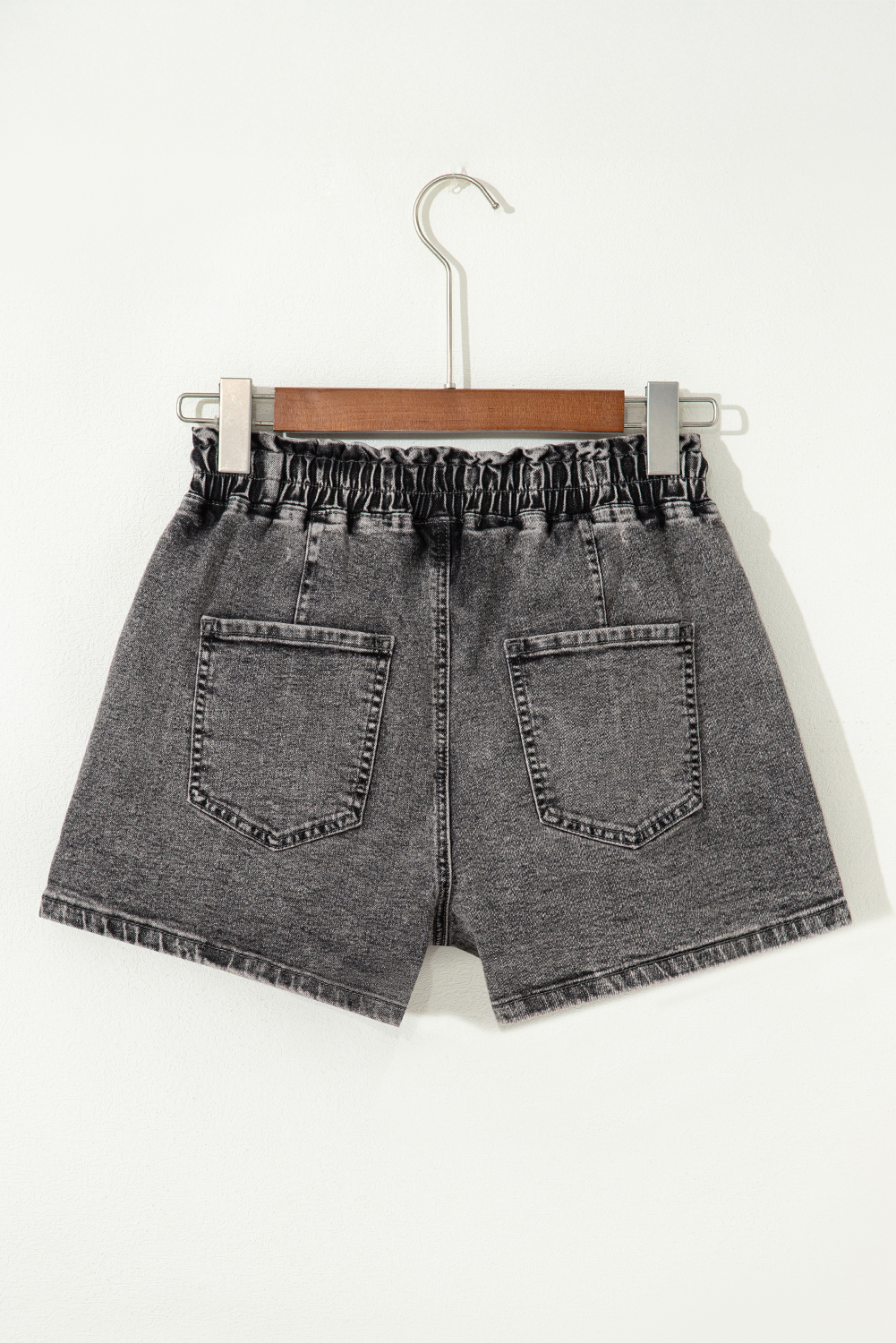High Drawstring Elastic Waistband Casual Denim Shorts with Pockets - Image 6