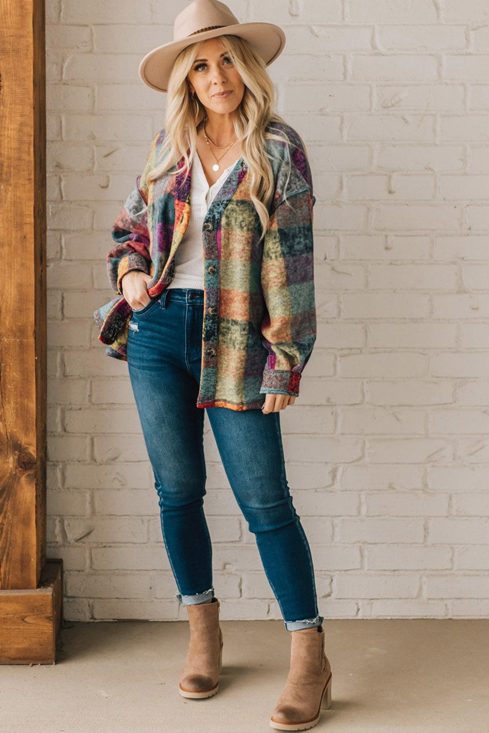 Multicolor Brushed Checked Western Buttoned Jacket - Image 5