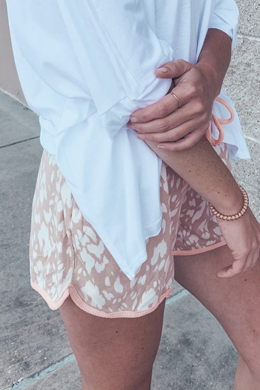 Khaki Classic Leopard Arched Hem Elastic Waistband Casual Shorts - Image 2