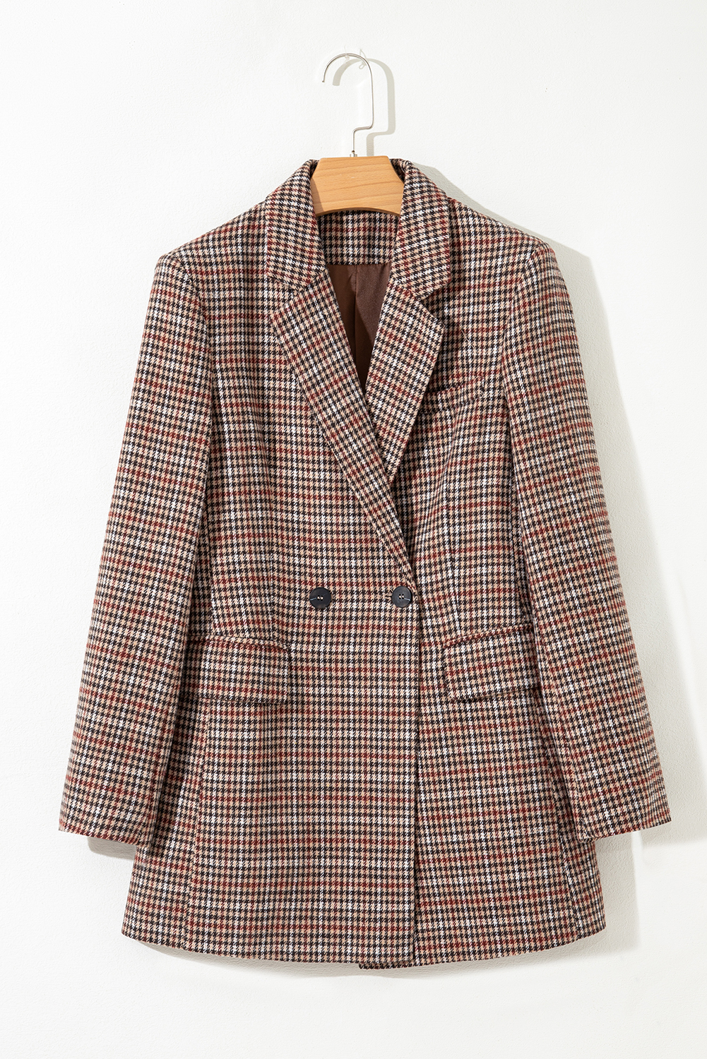 Brown Houndstooth Lapel Collar Blazer - Image 6