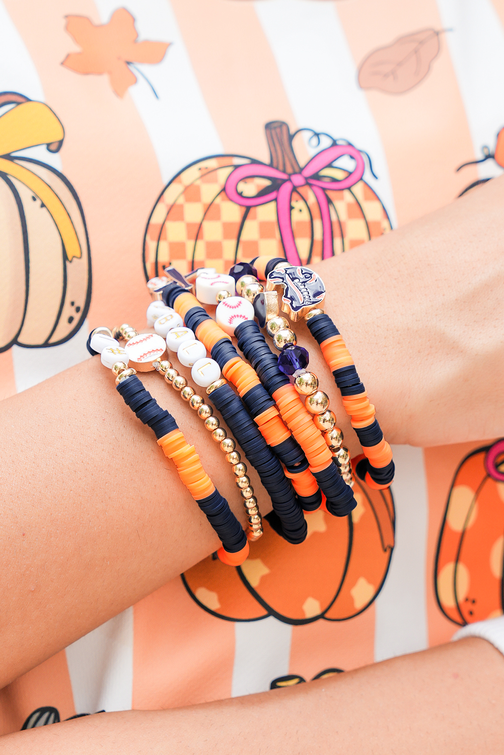 Russet Orange 7pcs Game Day Football Stackable Bracelet Set - Image 8