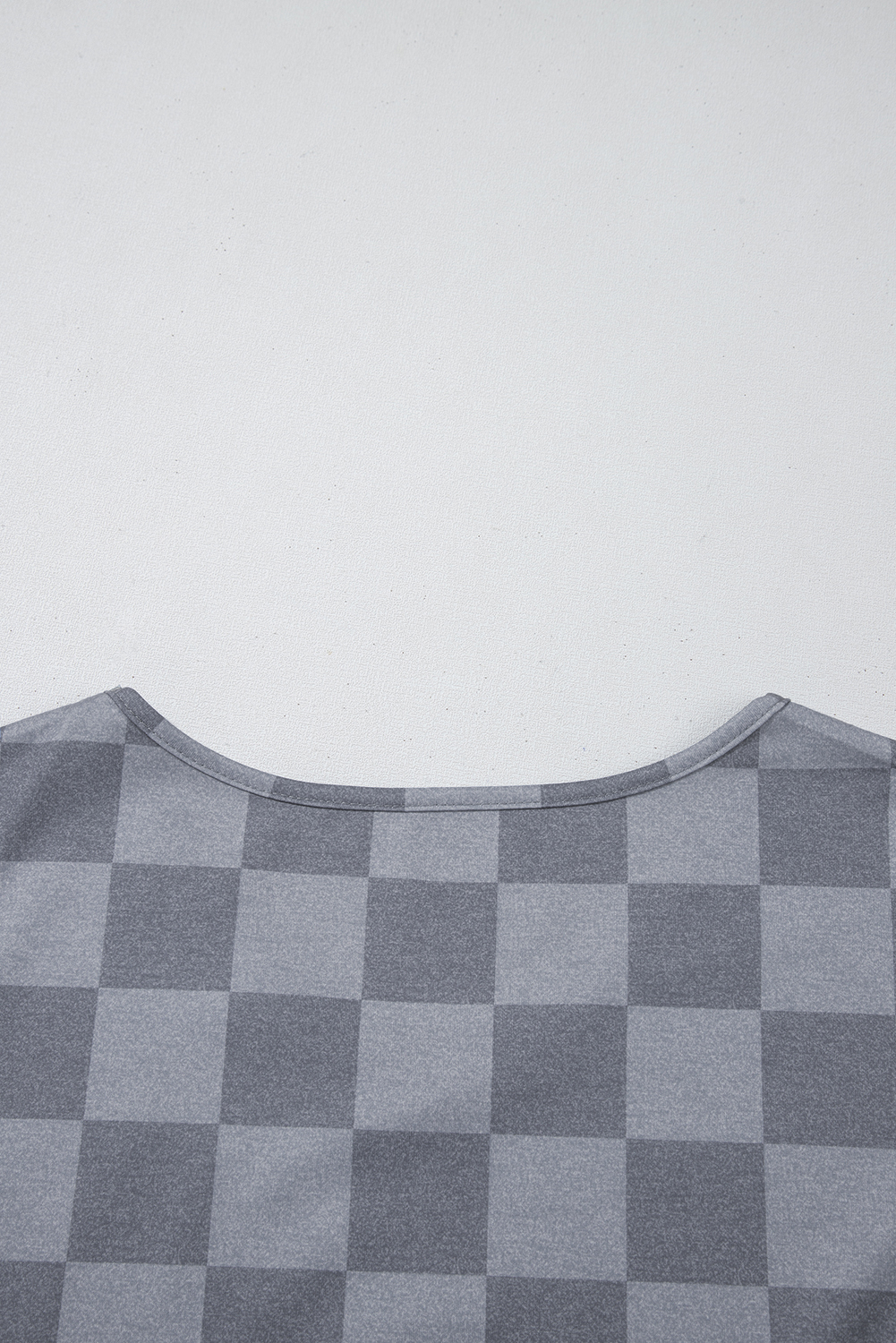 Gray Checkered V Neck Tee Drawstring Shorts Lounge Set - Image 6