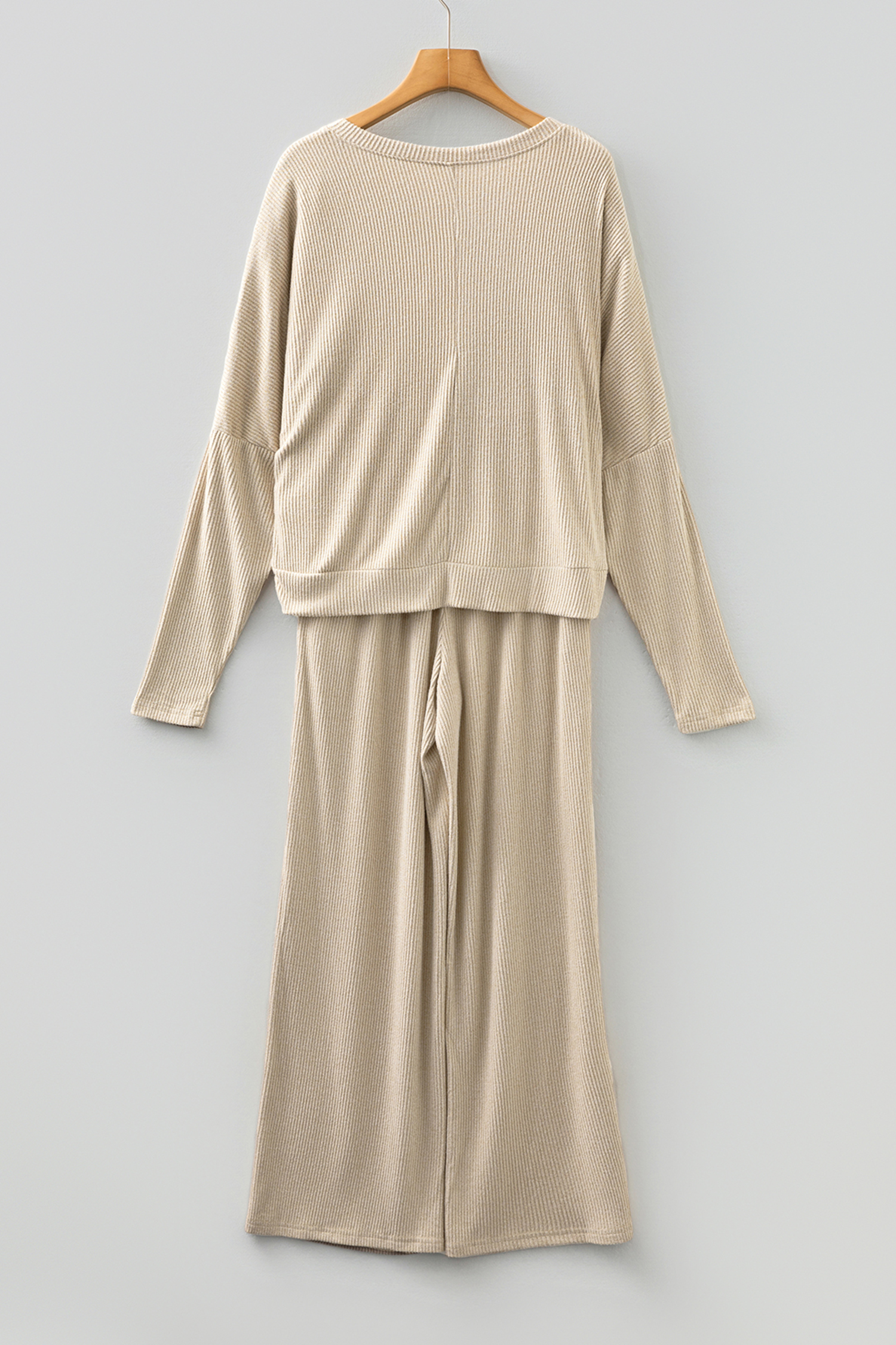 Jet Stream 3D Ribbed V Neck Pullover Drawstring Pants 2 Piece Lounge Set - Image 5