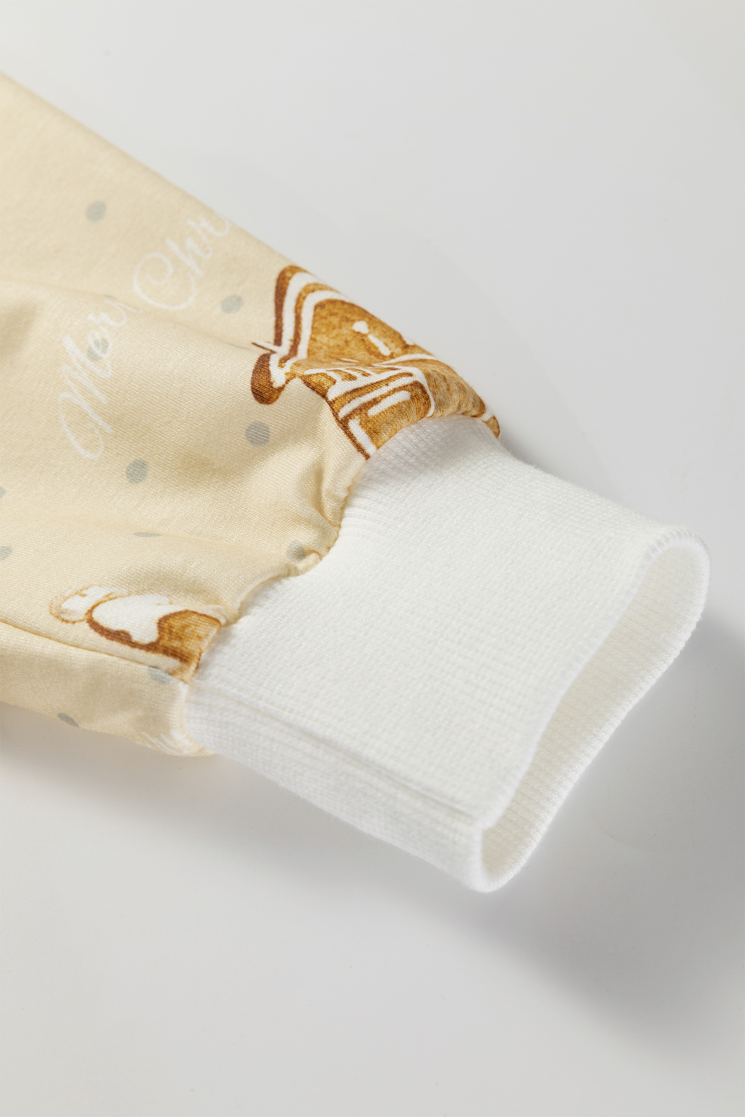 Beige Gingerbread Man Christmas Print Long Sleeve Pullover Lounge Short Set - Image 7