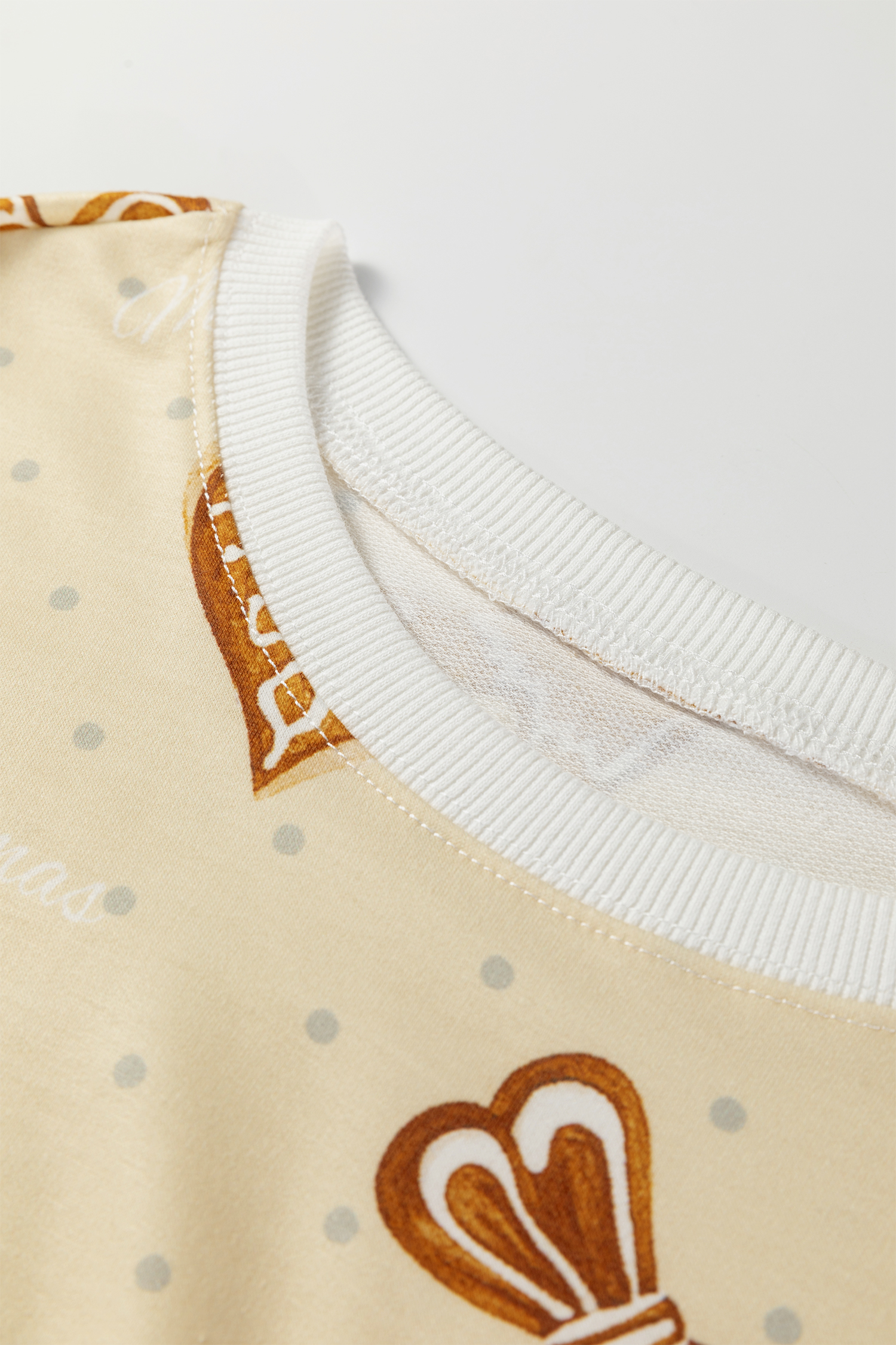 Beige Gingerbread Man Christmas Print Long Sleeve Pullover Lounge Short Set - Image 6