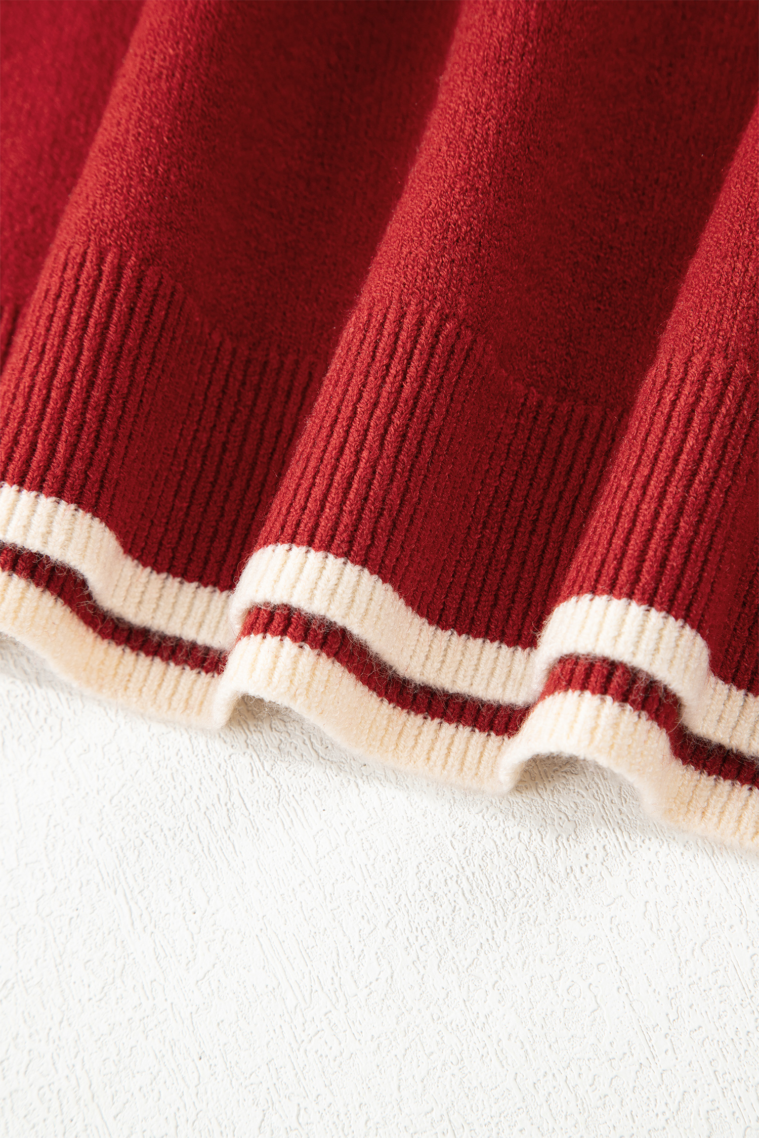 Racing Red Leopard Bow Decor Split Cuff Contrast Trim Sweater - Image 12