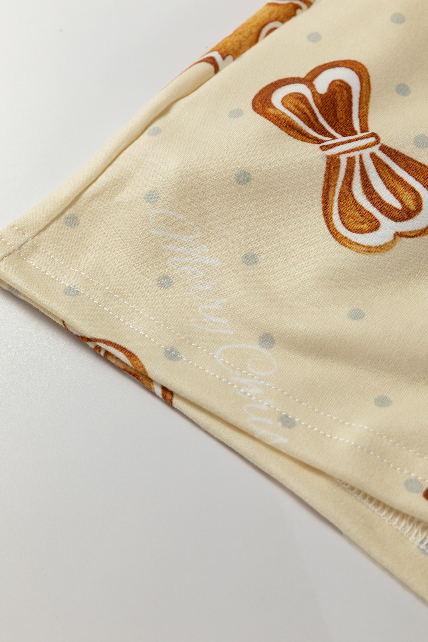 Beige Gingerbread Man Christmas Print Long Sleeve Pullover Lounge Short Set - Image 5