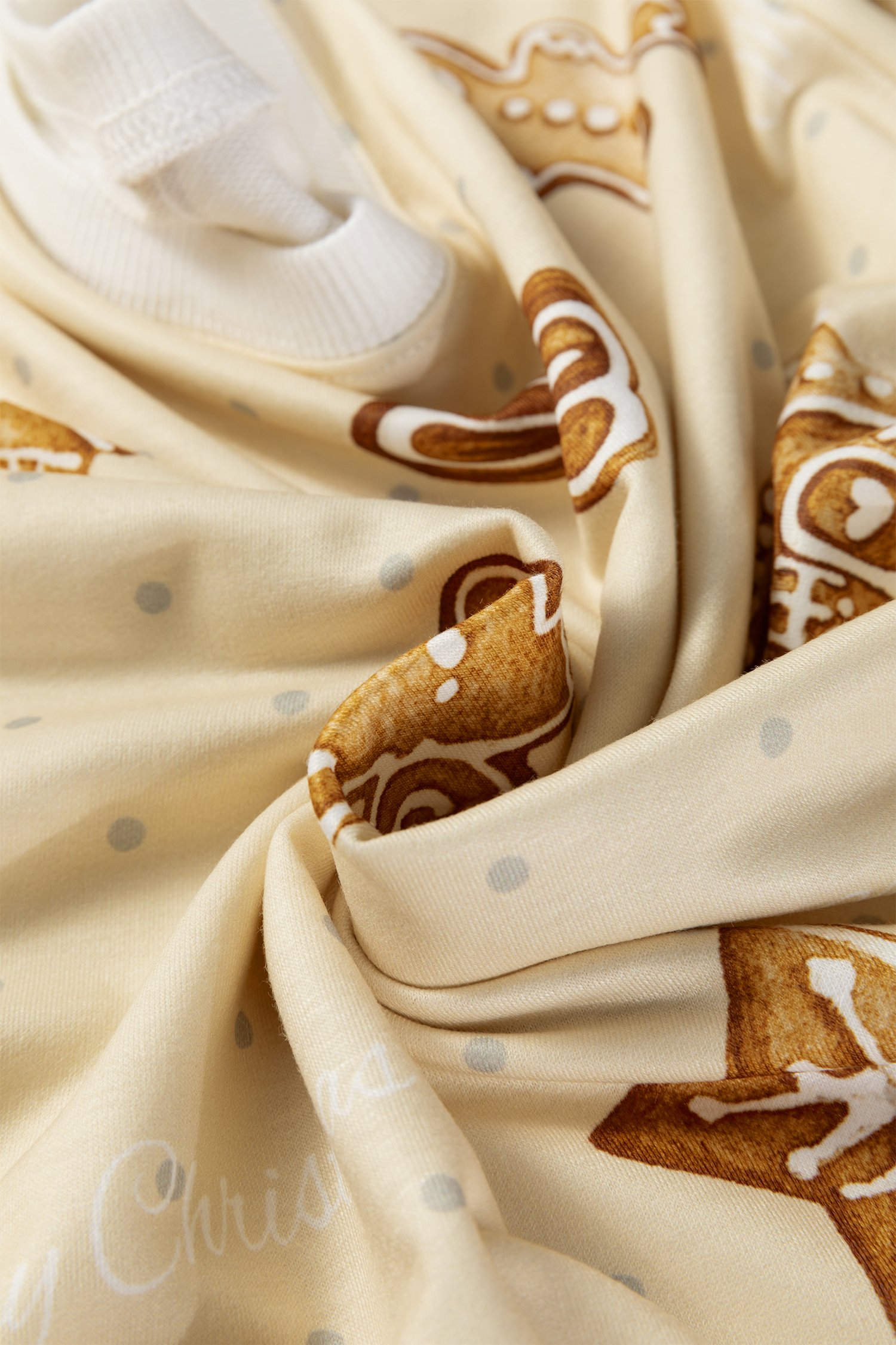 Beige Gingerbread Man Christmas Print Long Sleeve Pullover Lounge Short Set - Image 8