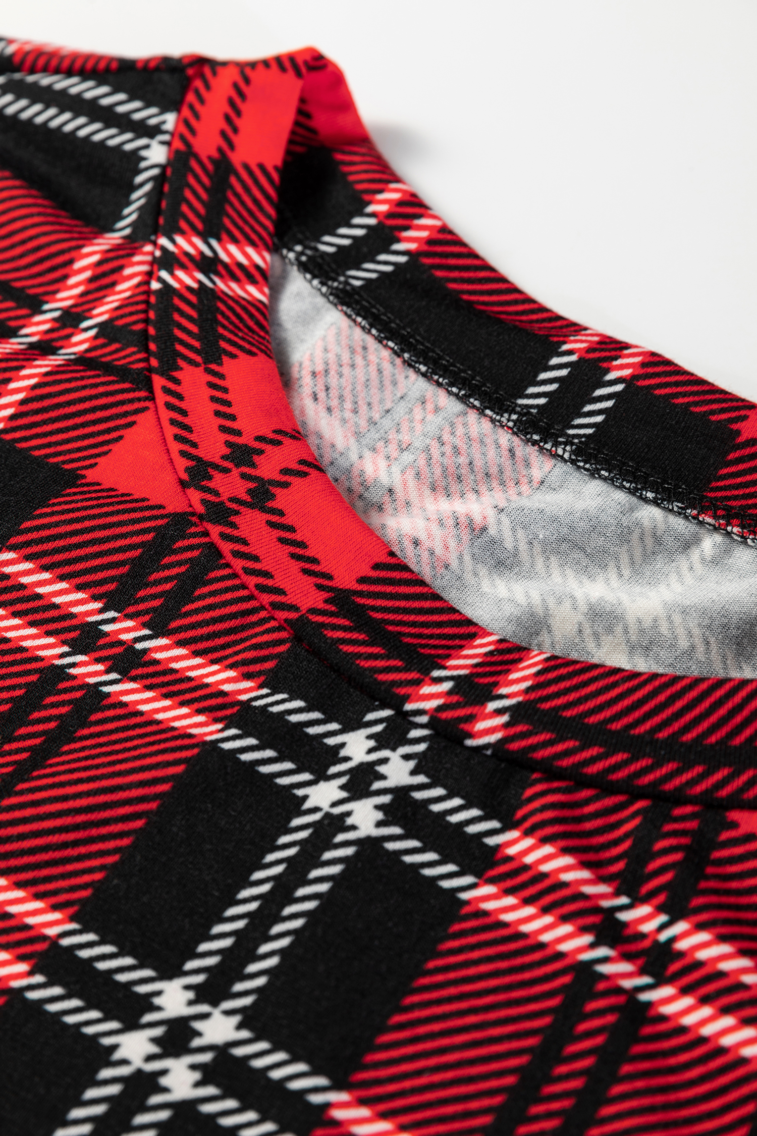 Red Festive Plaid Print Round Neck Long Sleeve and Pants 2 Piece Lounge Set - Image 13