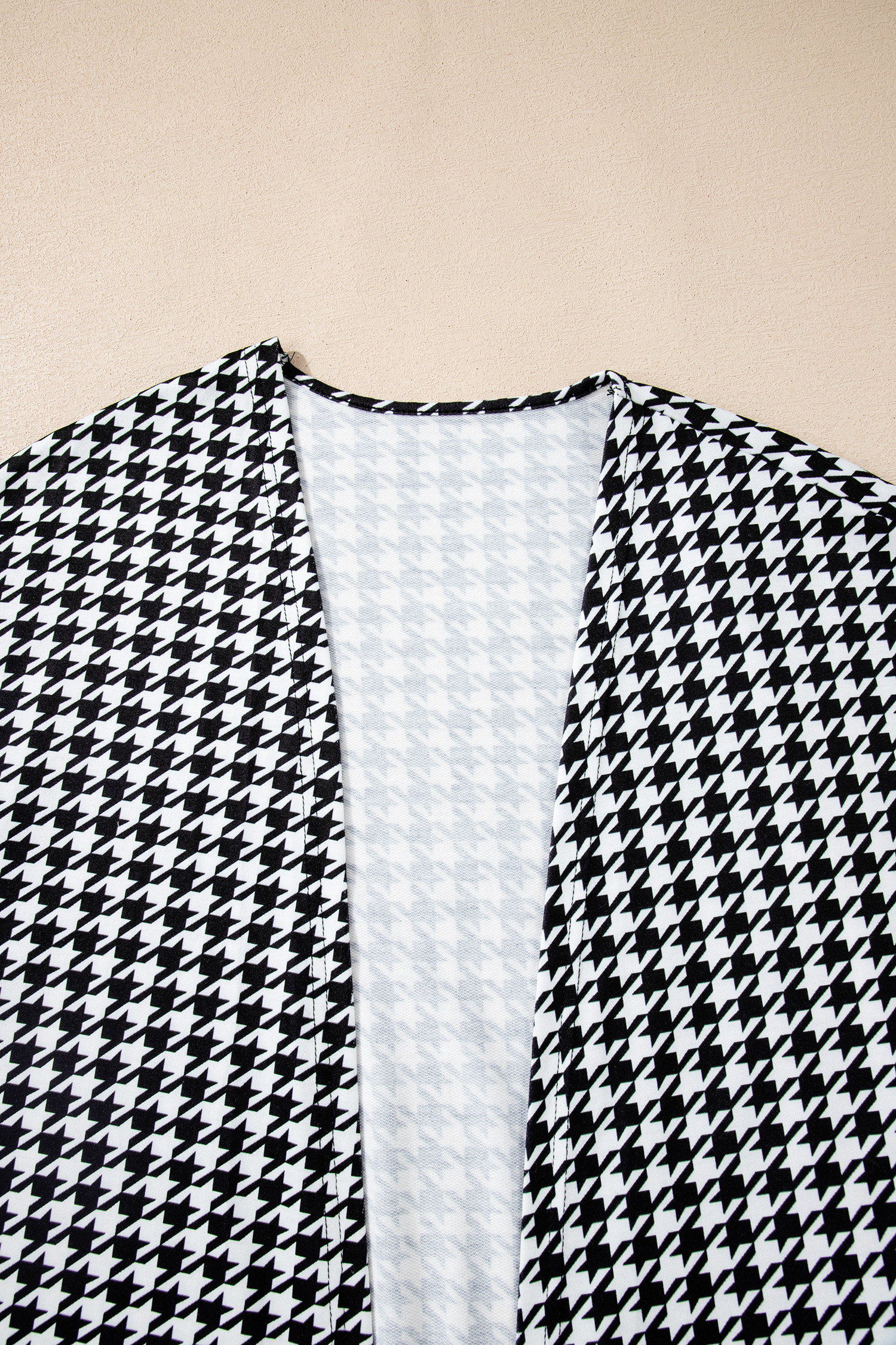 Black Houndstooth Print Open Front Long Dolman Kimonos - Image 10