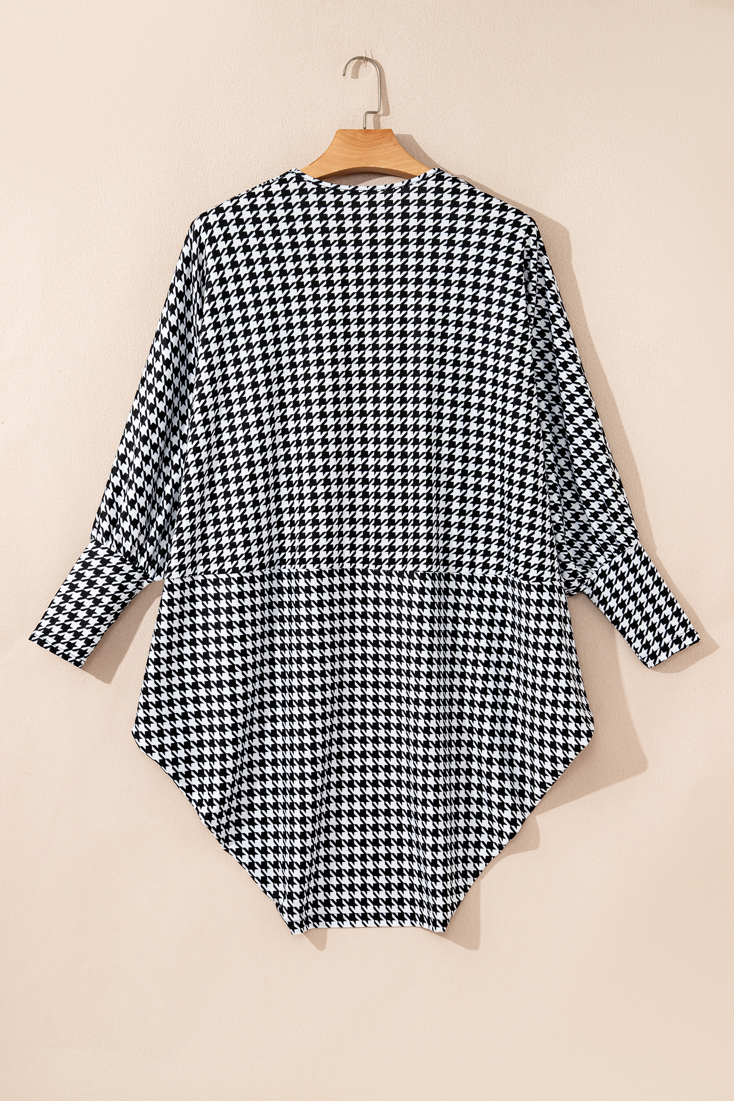 Black Houndstooth Print Open Front Long Dolman Kimonos - Image 9