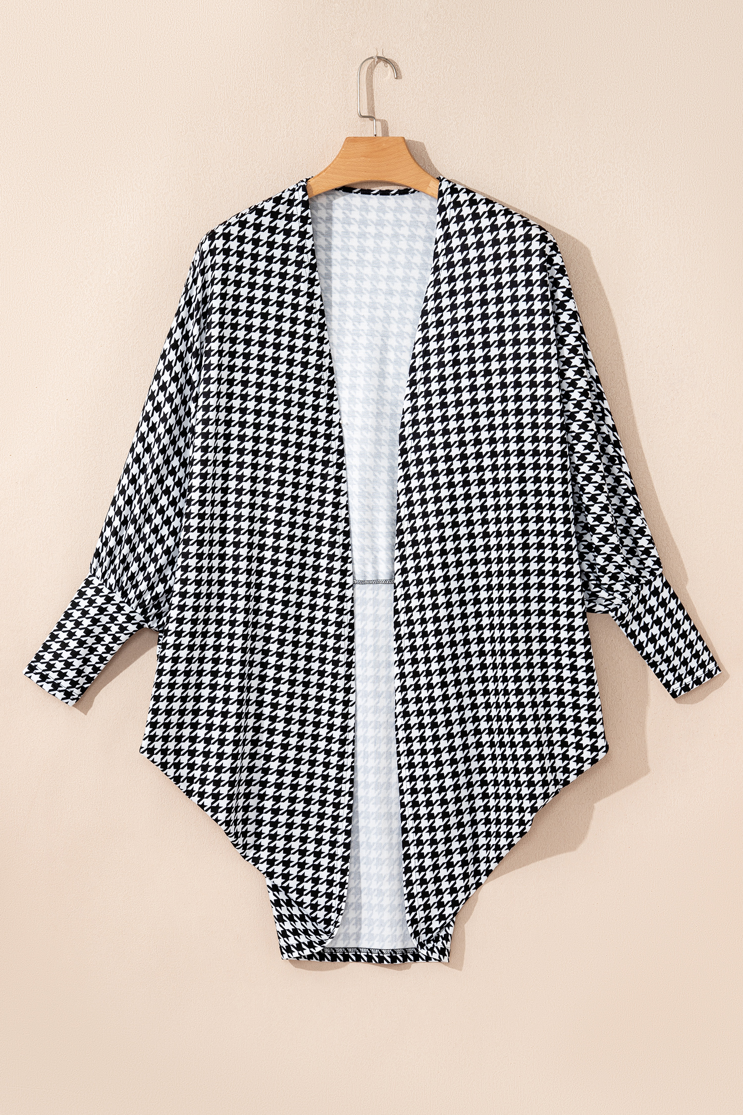 Black Houndstooth Print Open Front Long Dolman Kimonos - Image 8