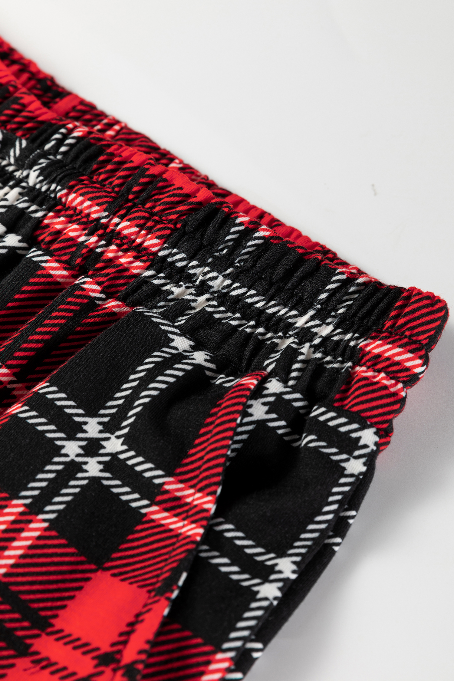 Red Festive Plaid Print Round Neck Long Sleeve and Pants 2 Piece Lounge Set - Image 15