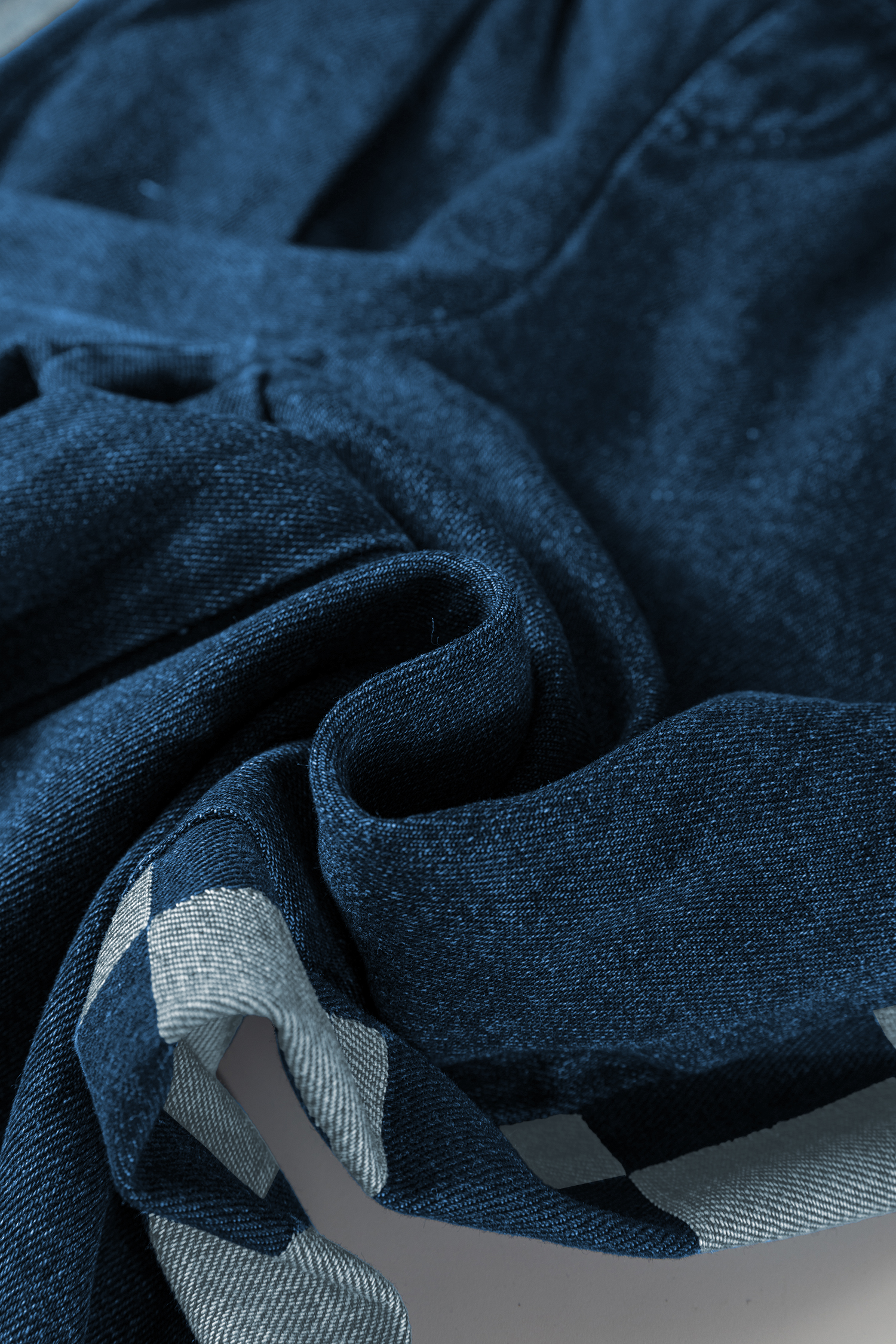 Sail Blue Checkered Side Panel Patchwork Drawstring Loose Denim Pants - Image 7