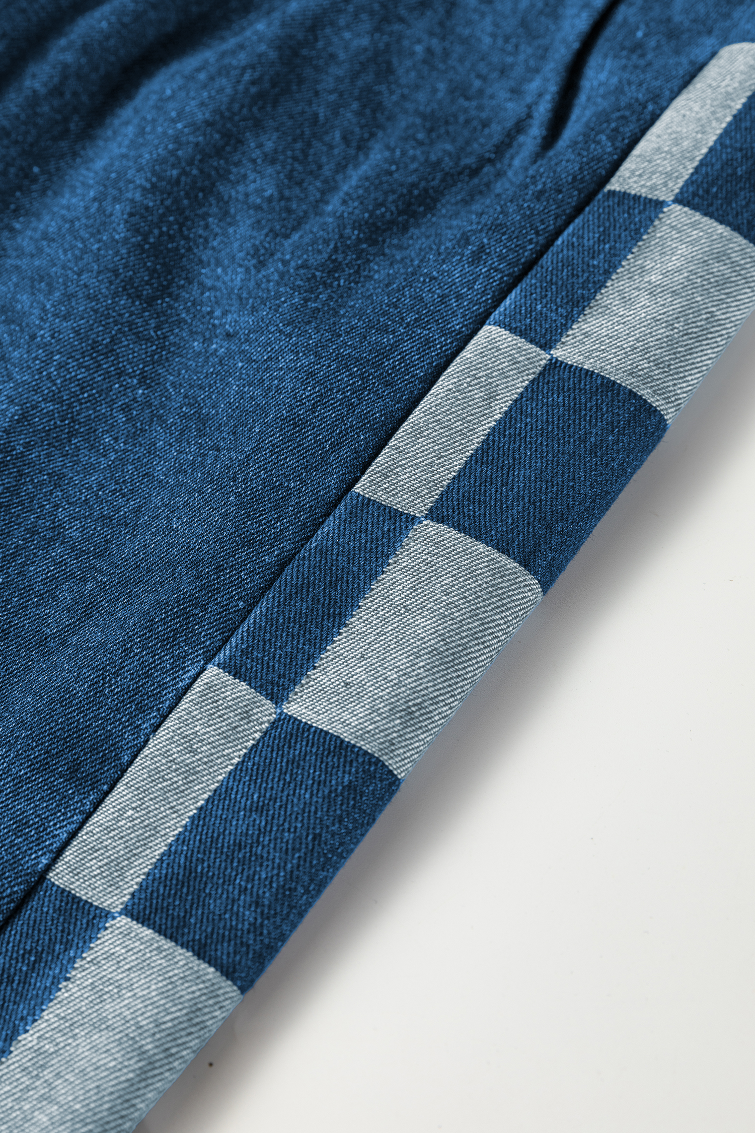 Sail Blue Checkered Side Panel Patchwork Drawstring Loose Denim Pants - Image 8