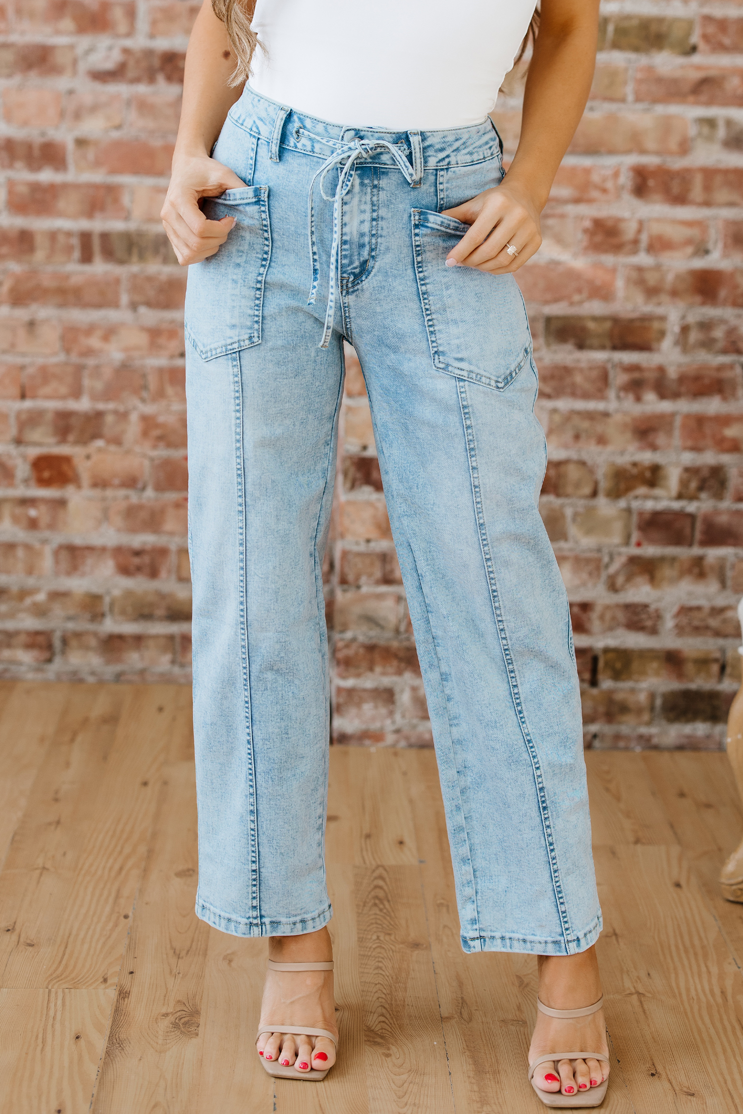 Myosotis Exposed Stitch Detail Drawstring Barrel Jeans - Image 6
