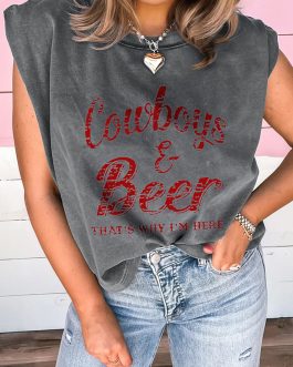 Sleet Cowboy & Beer Western Graphic Mineral Wash Tank Top